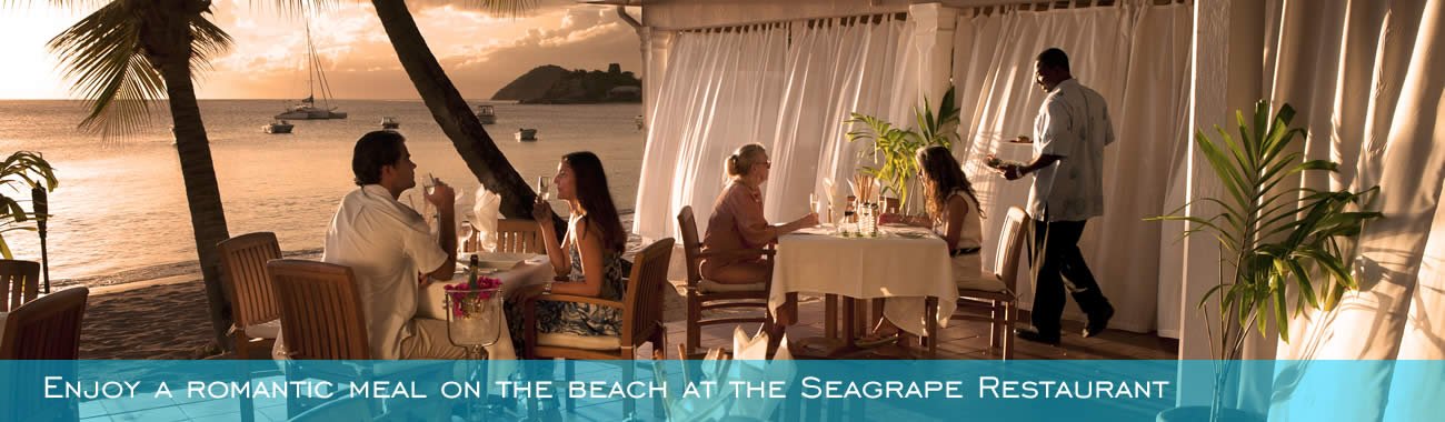 Enjoy a romantic meal on the beach at the Seagrape Restaurant