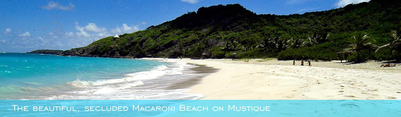 The beautiful, secluded Macaroni Beach on Mustique 